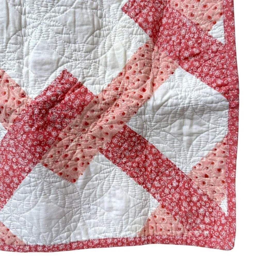 Martha Stewart Quilted Pillowcase One Standard Sham Pink White Print 100% Cotton